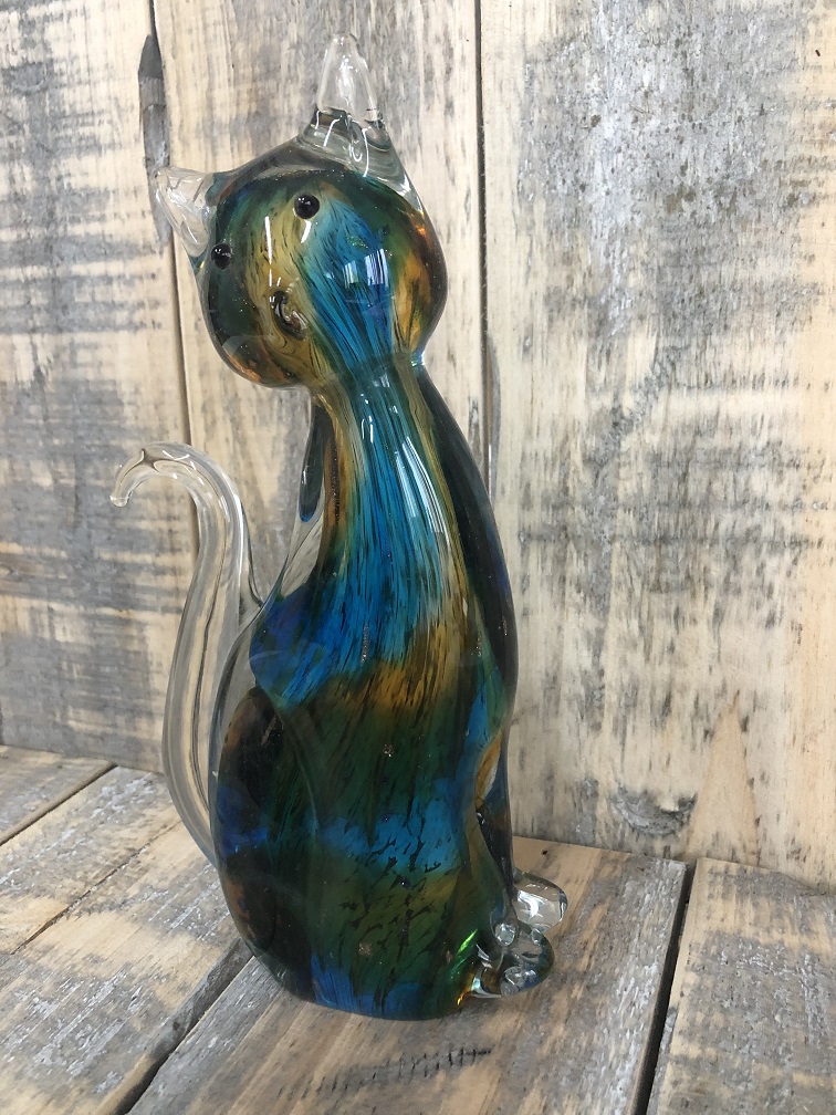 Murano glazen beeld van een zittende kat, prachtige kleuring.