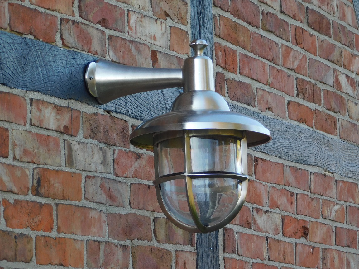 Antieke klassieke scheepslamp - wandlamp - vernikkeld messing  - fors