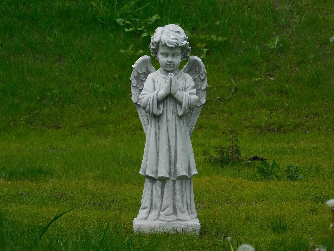 Statue stehend Engel - Vollstein - weiß grau