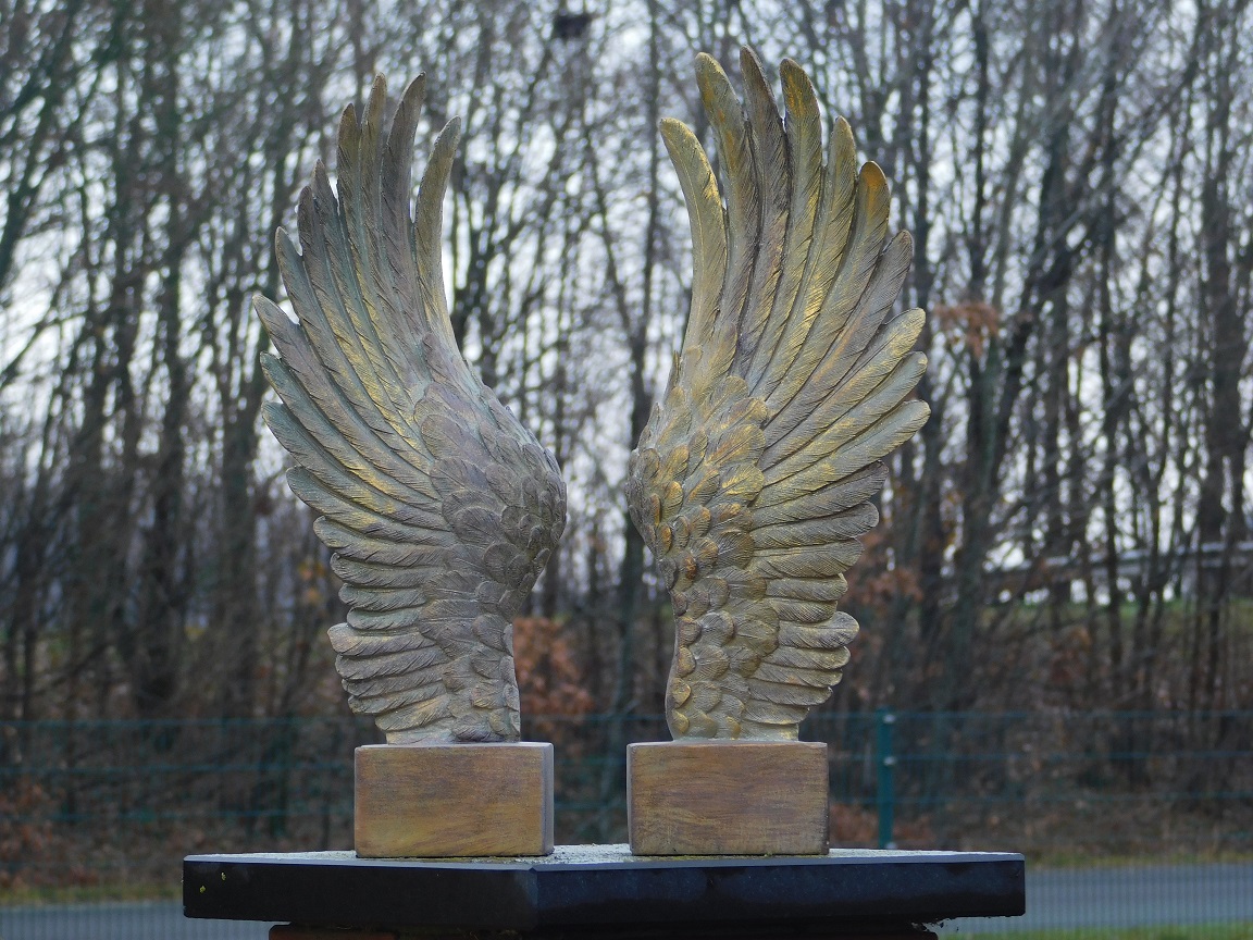 Set van twee staande vleugels - polystone met houten voet