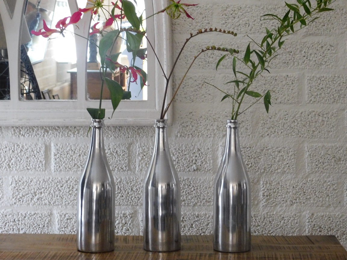 Luxe stijlvolle fles - decoratie voor bloemen/takken - aluminium
