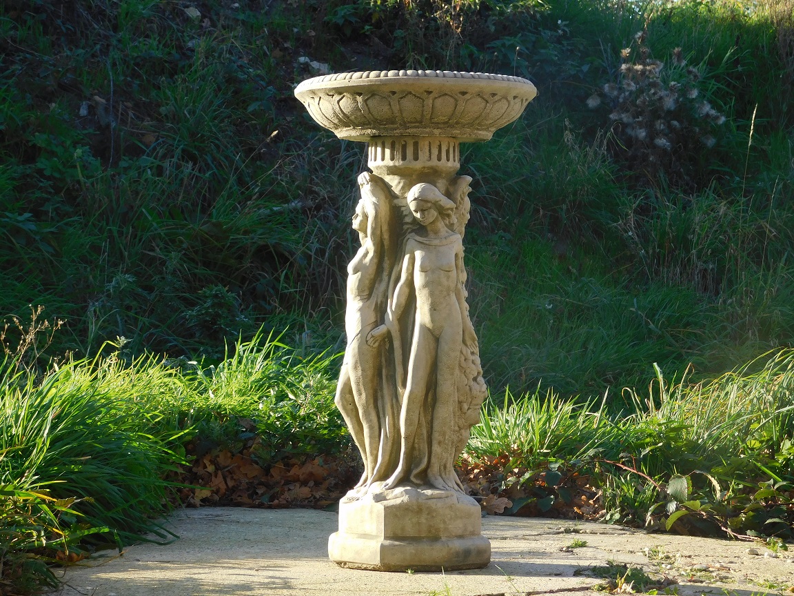 Vogeltränke Gartenvase auf Statue, feiner englischer Steinguss, Spitzenqualität!