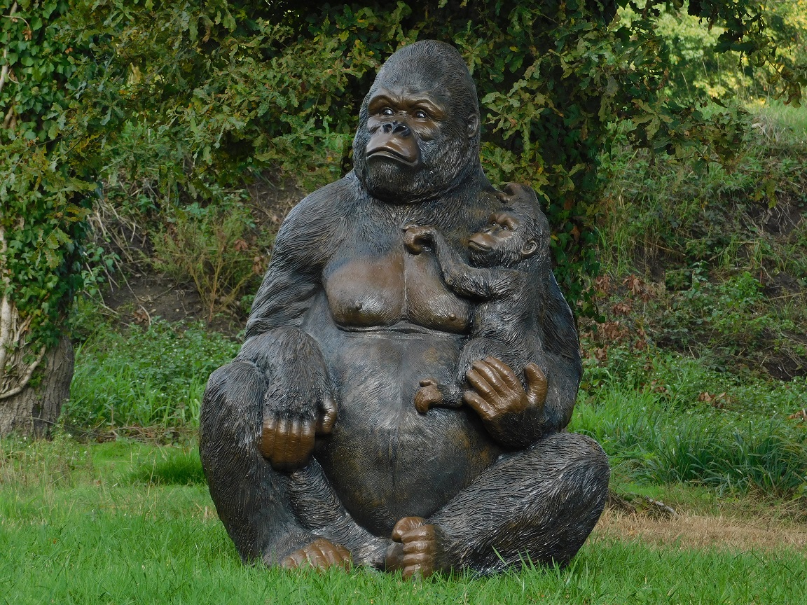 Exklusive Statue Gorilla mit Gorillababy - XXL - Polystone - detailliert