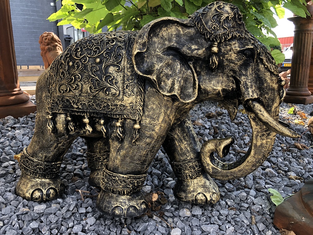 Olifant India, decoratie, cultuur, Azië, standbeeld, vintage, traditioneel, polystone gold-black