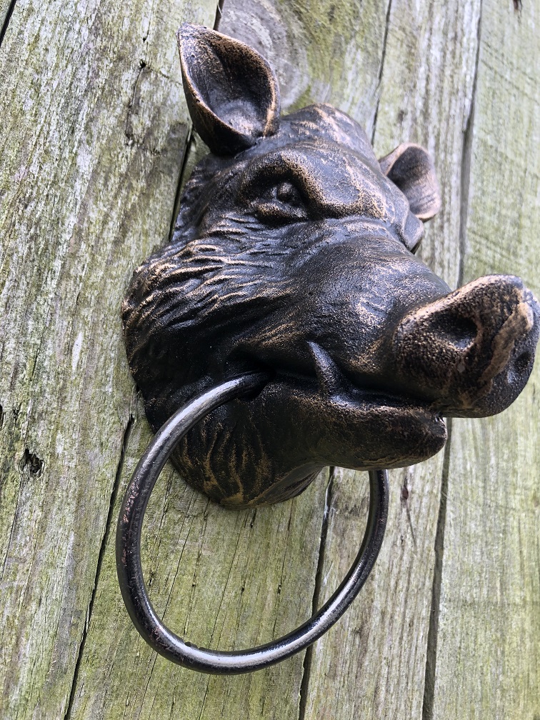 Wildzijn hoofd ijzer in brons-look, met handdoek ring
