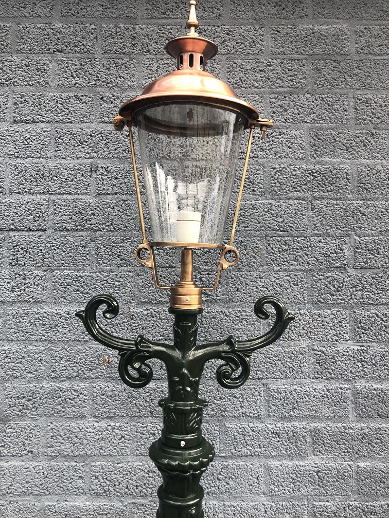 Perseus Afrekenen hengel buitenlamp-lantaarn-met-keramische-fitting-en-glas-gegoten-aluminium-paal- groen-met-kopere