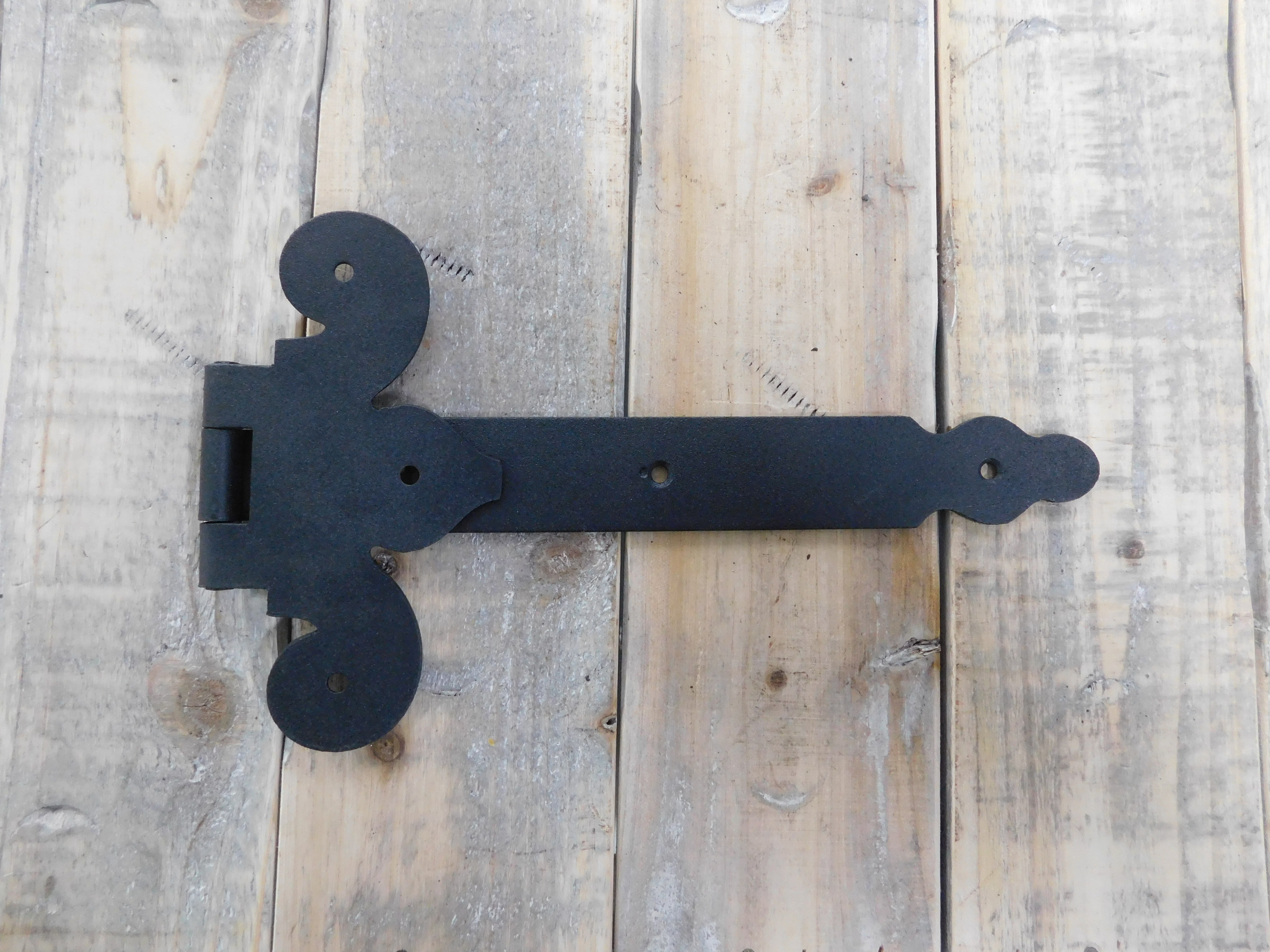 Set van 2 deurbanden, zwart, getextureerde scharnieren - 2 antieke scharnieren 34 cm