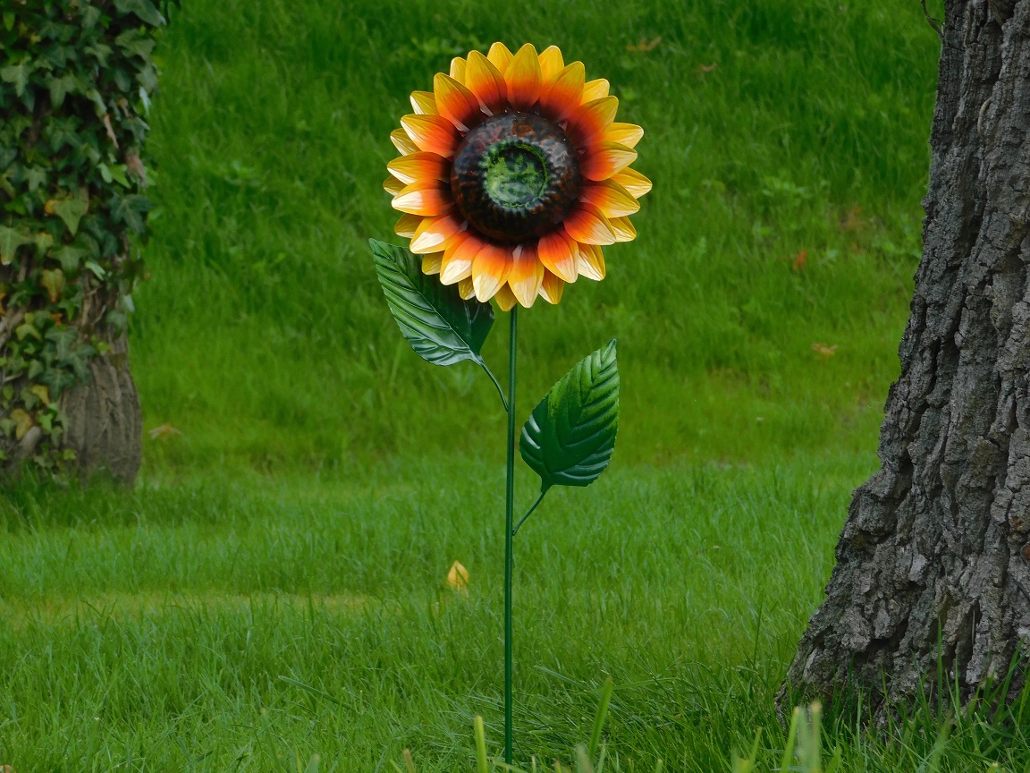 Handgemaakte Zonnebloem - tuinsteker 84 cm - metaal