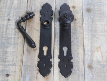 Deurslot set + lange deurplaat + deurknop + klink - antiek ijzer, slot PZ92