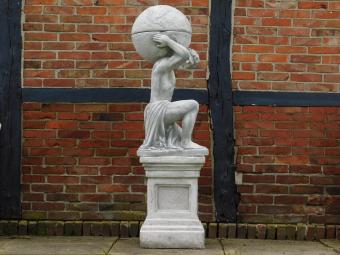 Statue Atlas mit Glühbirne + Blumentopf auf Sockel - 170 cm - Stein