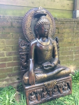 Thailändischer Buddha auf Thron - 93 cm - Stein