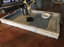Dienblad groot, recycle hout met stoer metalen handvaten