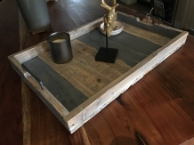 Dienblad groot, recycle hout met stoer metalen handvaten