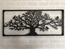 Prachtig breed rechthoekig decoratief metalen wandornament, vogels & boom