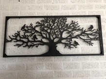 Prachtig breed rechthoekig decoratief metalen wandornament, vogels & boom