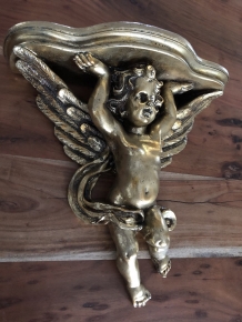 Wandschmuck, Konsole Polystone gold mit Engel