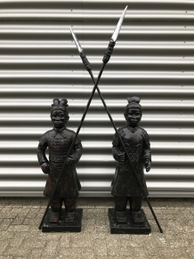 Set Japanische Krieger, Gartenstatuen, Stein, Tarnfarbe-schwarz
