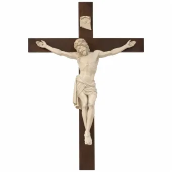 Antiek kruisbeeld INRI met Jezus – monumentaal wandbeeld – 300 cm
