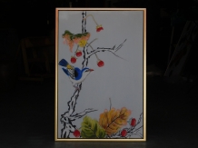 Schilderij - vogel op tak - in lijst