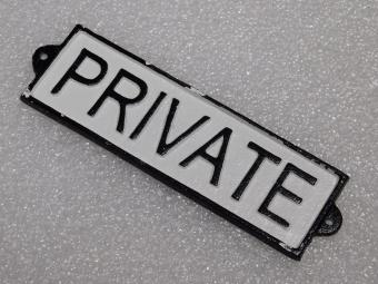 Vintage-Türschild „Private“ – Gusseisen – Schwarz/Weiß