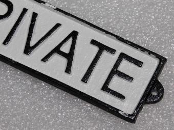 Vintage-Türschild „Private“ – Gusseisen – Schwarz/Weiß