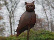 Beeld uil - wijze uil - metaal in gietijzer look, ruw handgemaakt