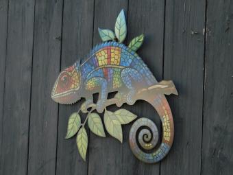 Wandornament Hagedis - 45 x 40 cm - Vol in Kleur - Metaal