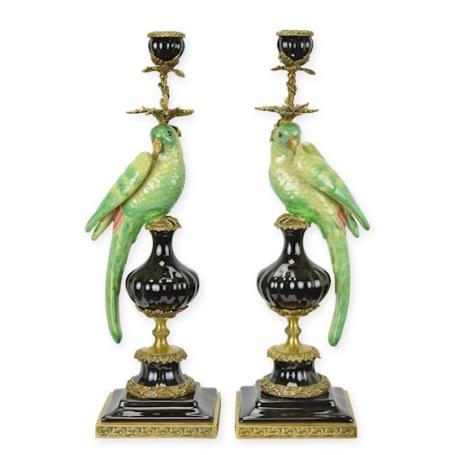 Kerzenständer mit Papagei, Bronze, Angebot