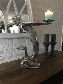 Meerjungfrau als Halter, z.B. als Kerzenständer, Aluminium mit Nickel/Chrom-Optik