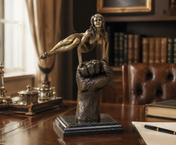 Bronzestatue, weibliche Schönheit auf einer Faust