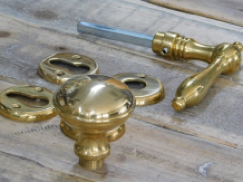 Set: 1 deurknop, 1 jack en 4 rozetten, deur-fittingen, messing gepolijst glanzend