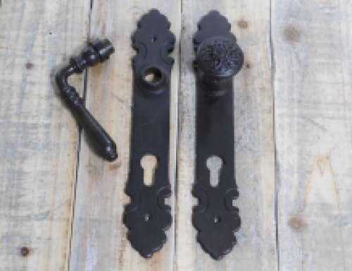 Deurslot set + lange deurplaat + deurknop + klink - antiek ijzer, slot PZ92