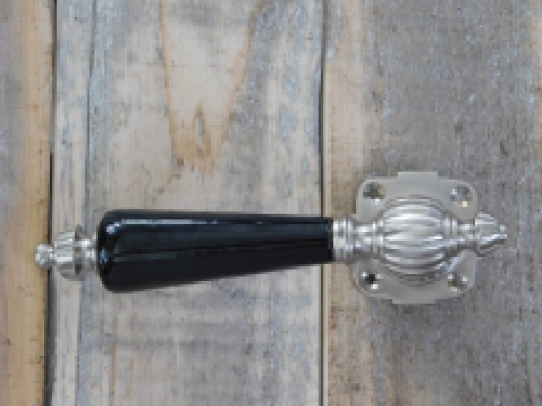Set retro deurbeslag - nikkel - met zwarte porseleinen grepen