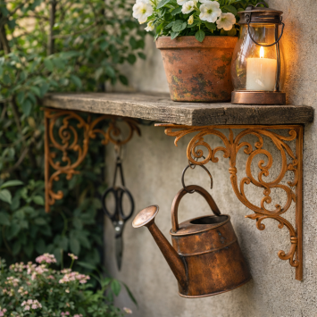 Prachtige Set grote gietijzeren plankdragers , rustiek Bruin .