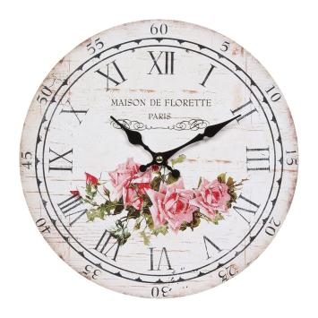 wandklok , klok met rozen
