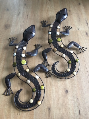 1 set Salamanders - hagedissen gemaakt van ijzer, vol collor, prachtig!