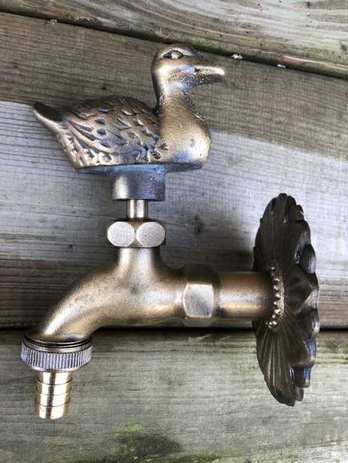 Wasserhahn mit Ente für Gartenbrunnen, Messing, schön!