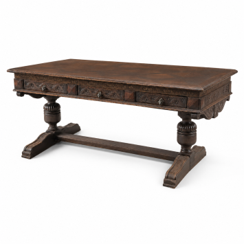 Uniek antiek houten bureau met houtsnijwerk - klassieke uitstraling