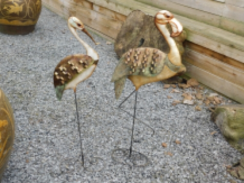 Set van 2: handgemaakte Flamingo & Kraanvogel - van metaal