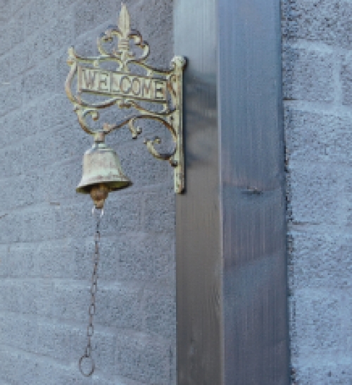 Wandglocke - Glocke Welcome, Gusseisen grau blau