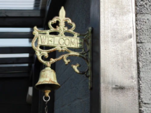 Wandglocke - Glocke Welcome, Gusseisen grau blau