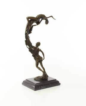 Bronzen beeld ,  Dansend paar op marmeren sokkel