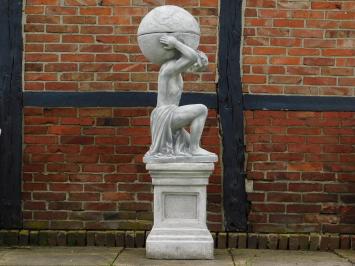 Statue Atlas mit Glühbirne + Blumentopf auf Sockel - 170 cm - Stein