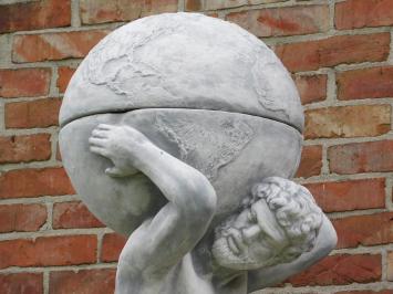 Statue Atlas mit Glühbirne + Blumentopf auf Sockel - 170 cm - Stein