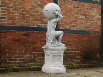 Statue Atlas mit Glühbirne + Blumentopf auf Sockel - 170 cm - Stein