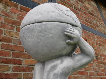 Statue Atlas mit Glühbirne + Blumentopf auf Sockel - 170 cm - Stein