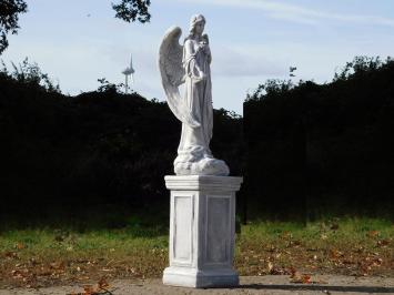 Große Engelsfigur mit Rosen auf Sockel – 117 cm – Stein