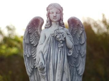 Statue „Engel mit Blumen“ – 58 cm – Gartenstatue aus Stein