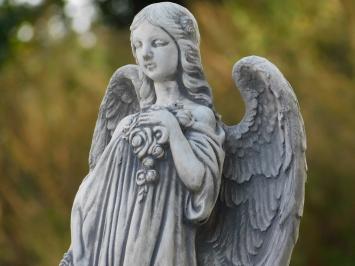 Statue „Engel mit Blumen“ – 58 cm – Gartenstatue aus Stein