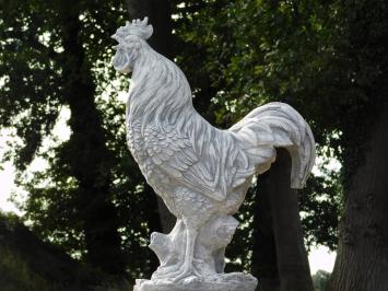 Gartenfigur „Hahn XL“ auf Sockel – 112 cm – Tierfigur aus Stein mit Säule